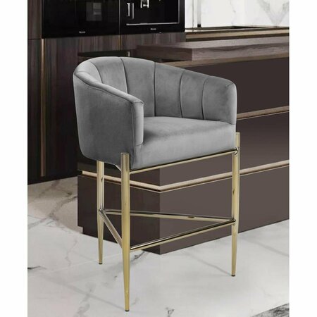 CHIC HOME Ivah Counter Stool Chair with Velvet Upholstered Shelter Arm Modern Contemporary, Silver FCS9490-US